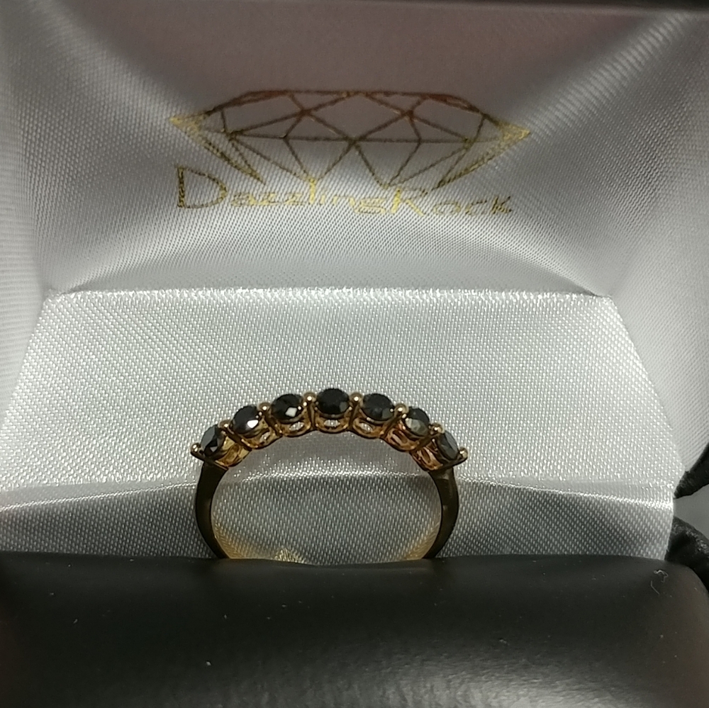 .50 ct. Black Diamond Band 14K Yellow Gold Ring Seven Round Stones Size 7 - Picture 9 of 16